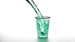 Tips to good health. The colorful illustration of a cool fresh crisp glass of water being poured.