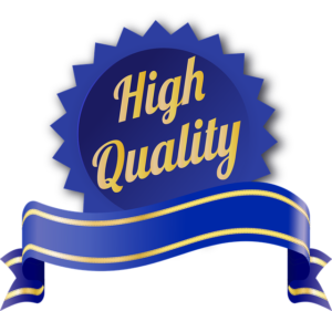 The colorful illustration of a logo stating high quality.