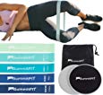 The picture of a woman laying on here side, exercising with her Core sliders resistant bands.