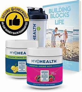 Amino acid drink. The colorful illustration of Myohealth, the building block of life.