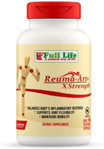 The very well illustrated bottle of Full Life's Reuma-Art, X Strength.