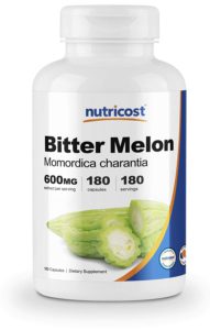 Natural Cures For Diabetes Type 2, The colorful picture of a bottle of Bitter Melon Supplements.
